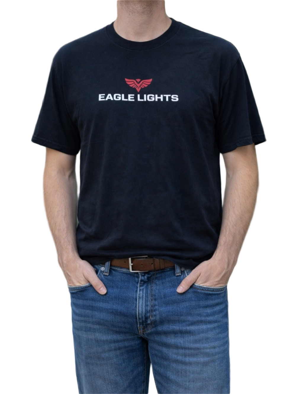 Gildan Black Tee with Red eagle lights Logo